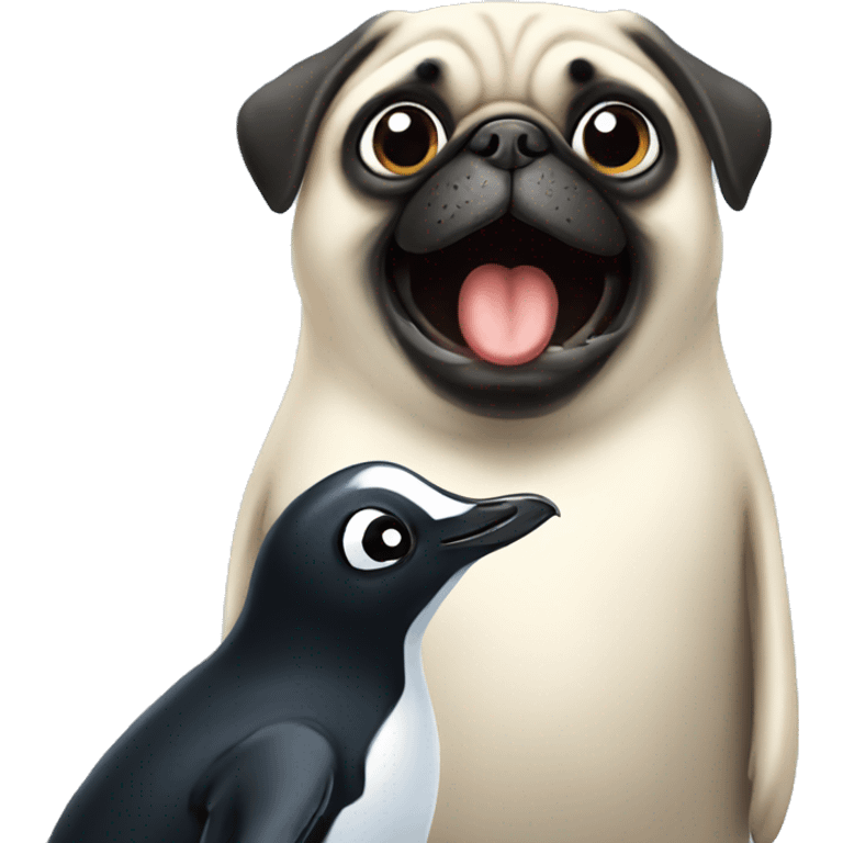 Pug biting penguin emoji