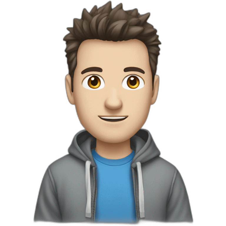 white male adult, Dark Brown Spikey Hair,, Blue Eyes, Grey Hoodie, Blue Jeans, Converse shoes emoji