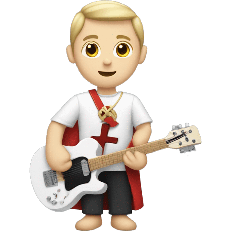 white choirboy in tunic with cross on neck and electric guitar in hand emoji