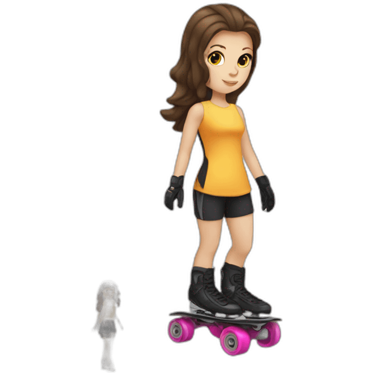 White girl brunette Rollerblading emoji