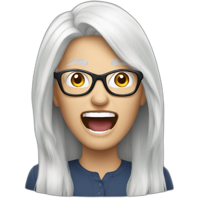 Long White haired Woman with glasses shouting emoji