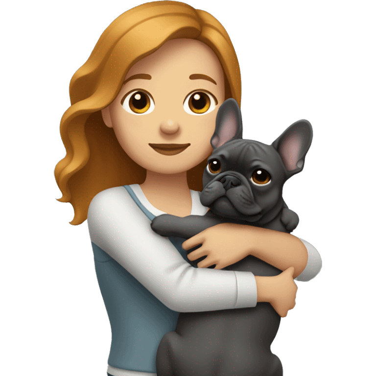 caramel hair woman hugging dark gray french bulldog emoji