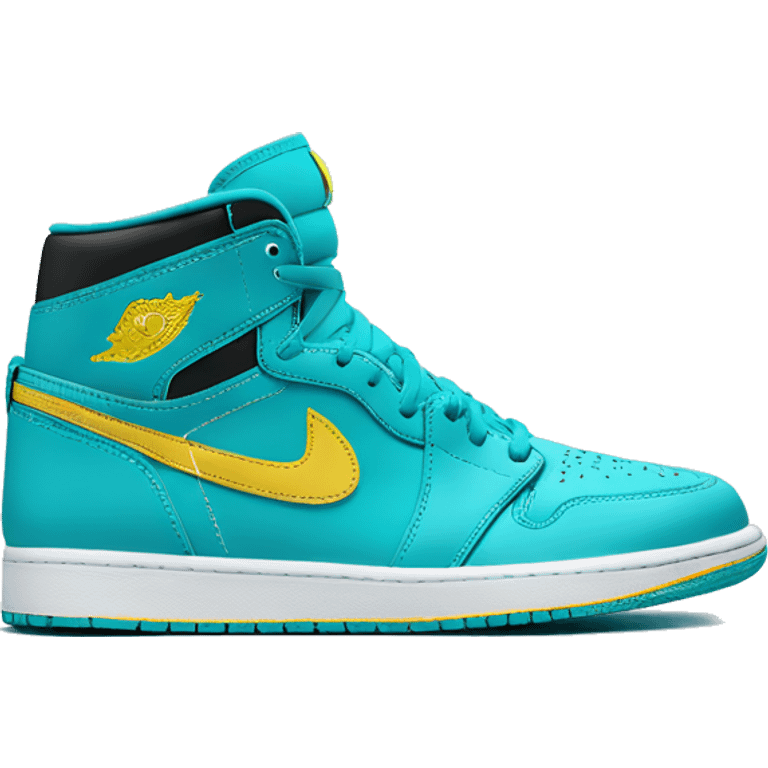 Jordan 1 aqua blue and white with yellow stripe at the bottom  emoji