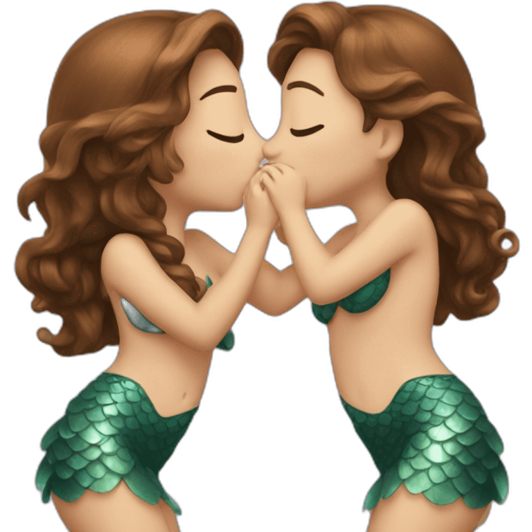 Two brown haired mermaids kissing emoji