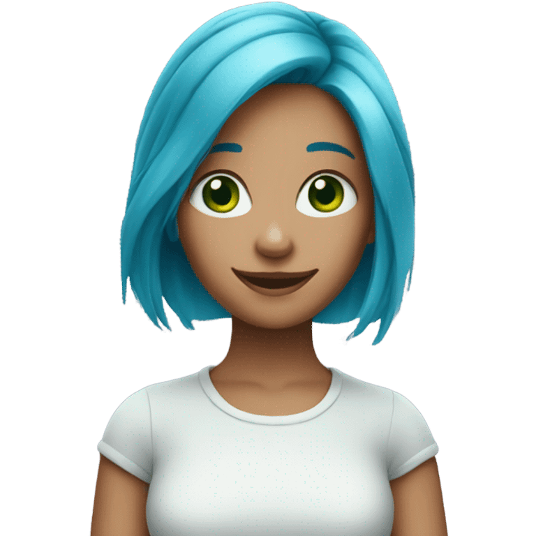 smiling girl with blue hair green eyes emoji