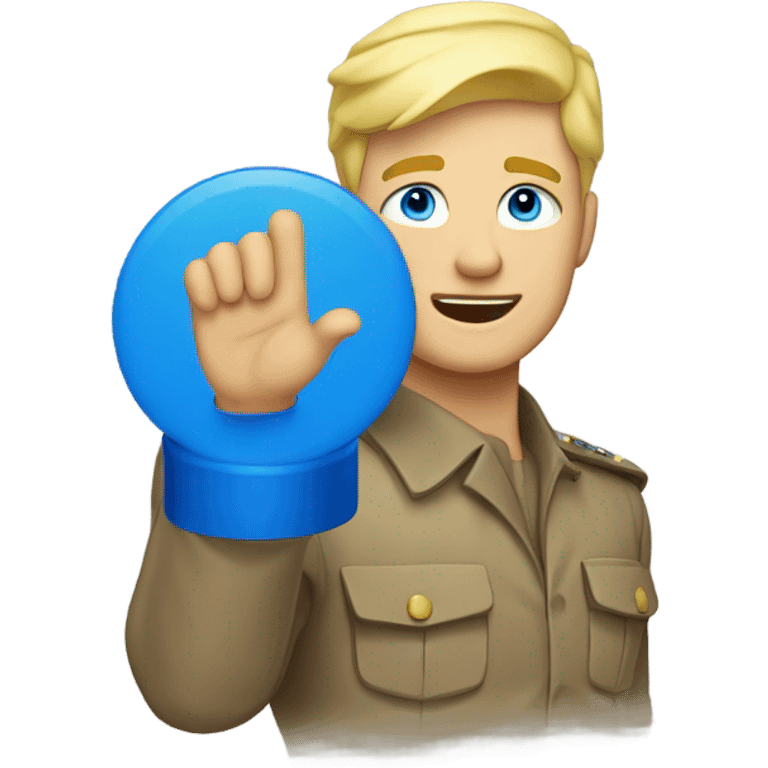 blonde man with blue eyes saluting emoji