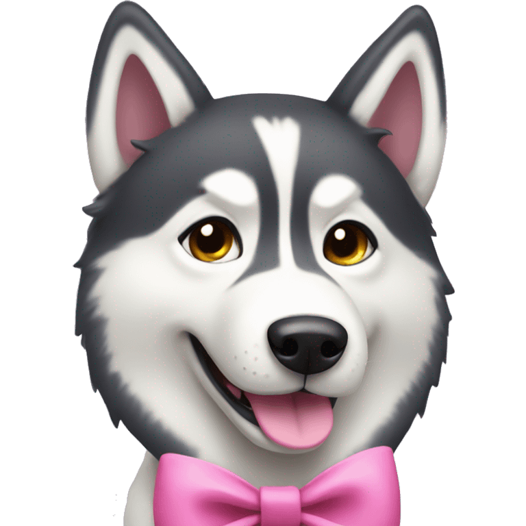 Husky with a pink bow winking  emoji