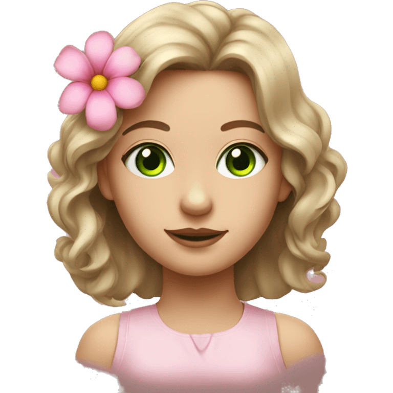 girl with pink flower portrait and green eyes emoji