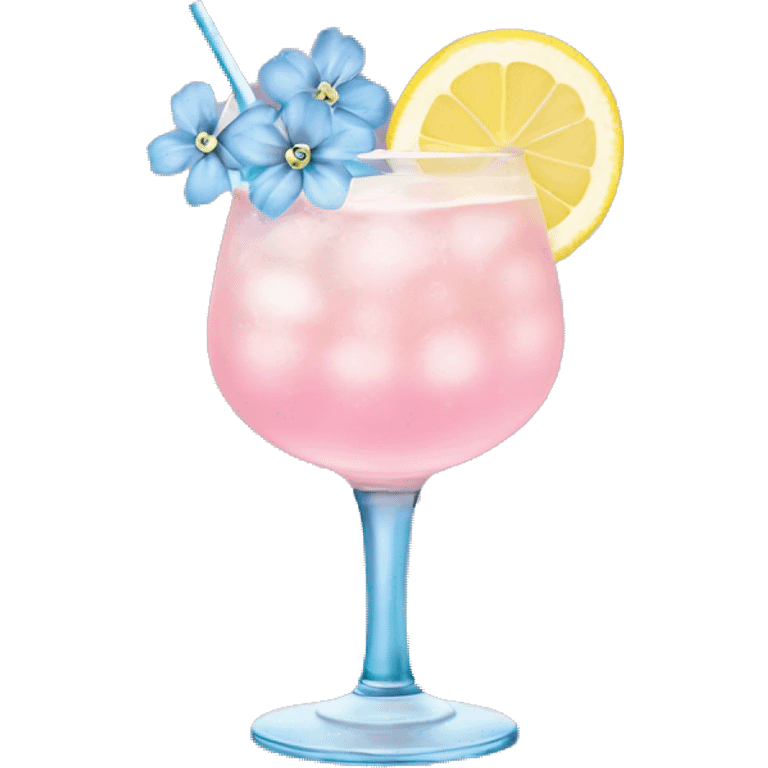 Ice pink lemon cocktail with blue small flowers  emoji