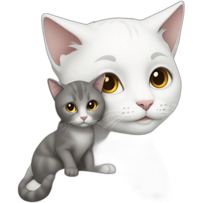 White grey cat cuddling brunnette lady emoji