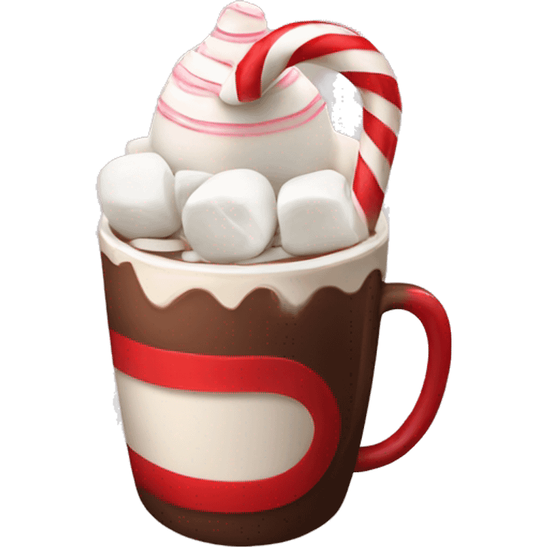 A hot chocolate with candy cane and marshmallows inside emoji