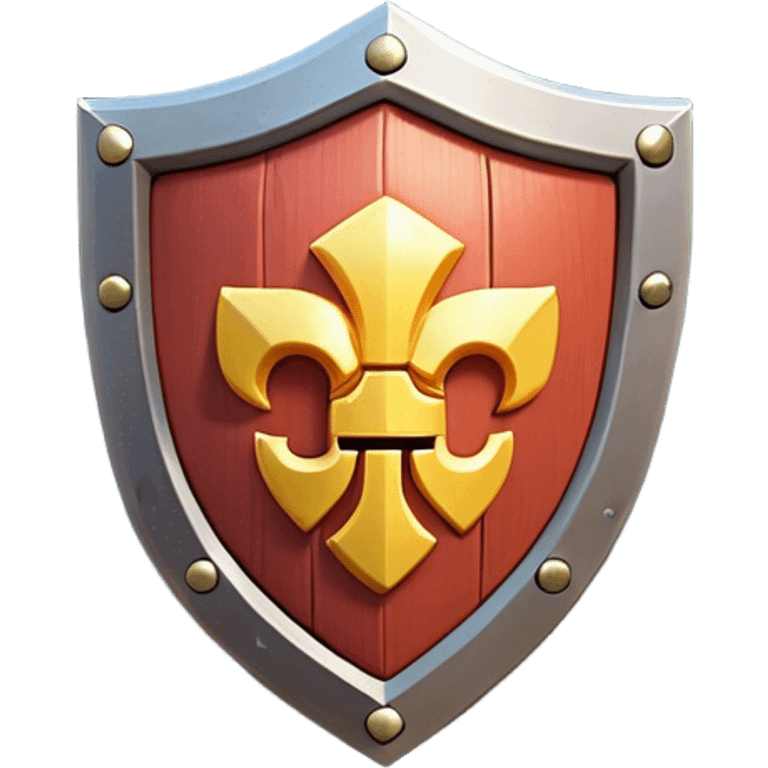 Clash of Clans aesthetic: Cinematic Playful 3D Isometric Shield Emoji, rendered in a 3D vector-style similar to standard emojis with minimal shading and bold, simplified shapes. A compact, distinct form with signature details, softly glowing with a fantasy RPG magic charm. Simplified yet unmistakably iconic, highly detailed and consistent, glowing with a soft radiance and high shine. Stylized with a touch of heroic grandeur and a soft glowing outline, capturing the essence of a beloved gaming relic with a friendly, playful manner! emoji