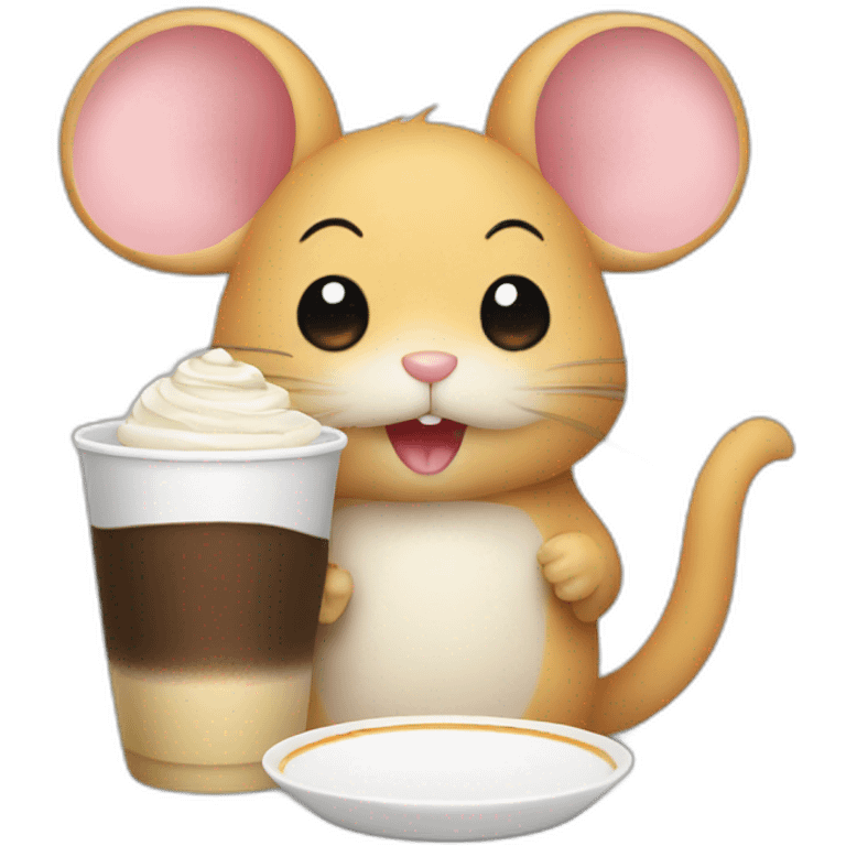 Mouse drink coffee eat suchi emoji