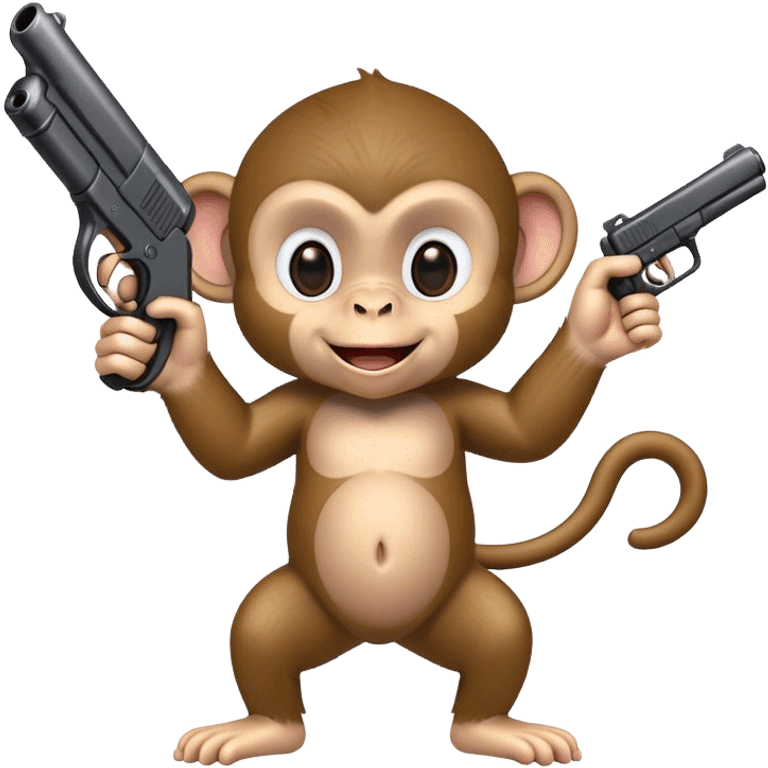 Baby Monkey smiling while pointing a fake gun straight forward the way he is looking emoji