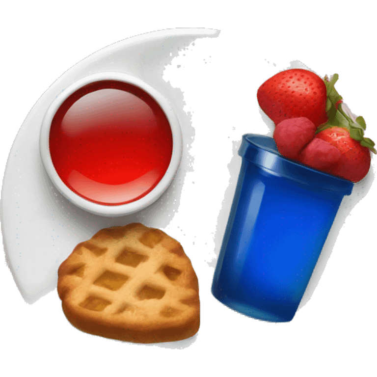 red breakfast with blue glass emoji