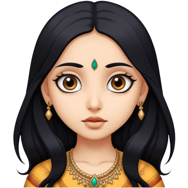 indian girl with fair skin, long black hair, and big eyes  emoji