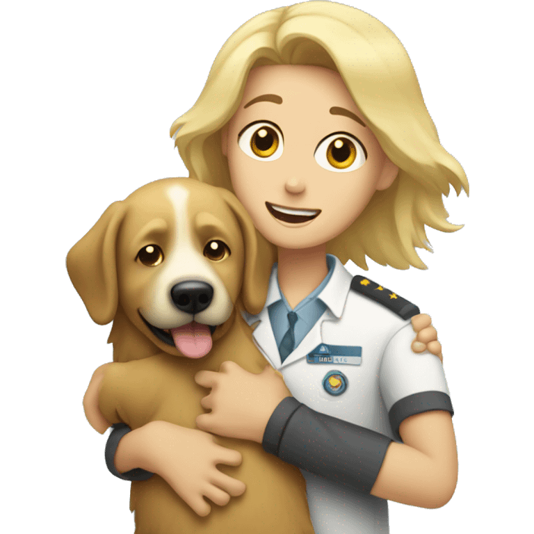 a vet hugging a shaggy blonde dog emoji