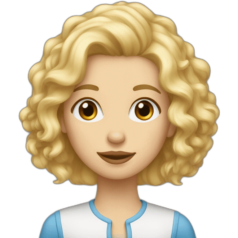 Femme blonde, yeux bleus tiens un Labradoodle blond emoji