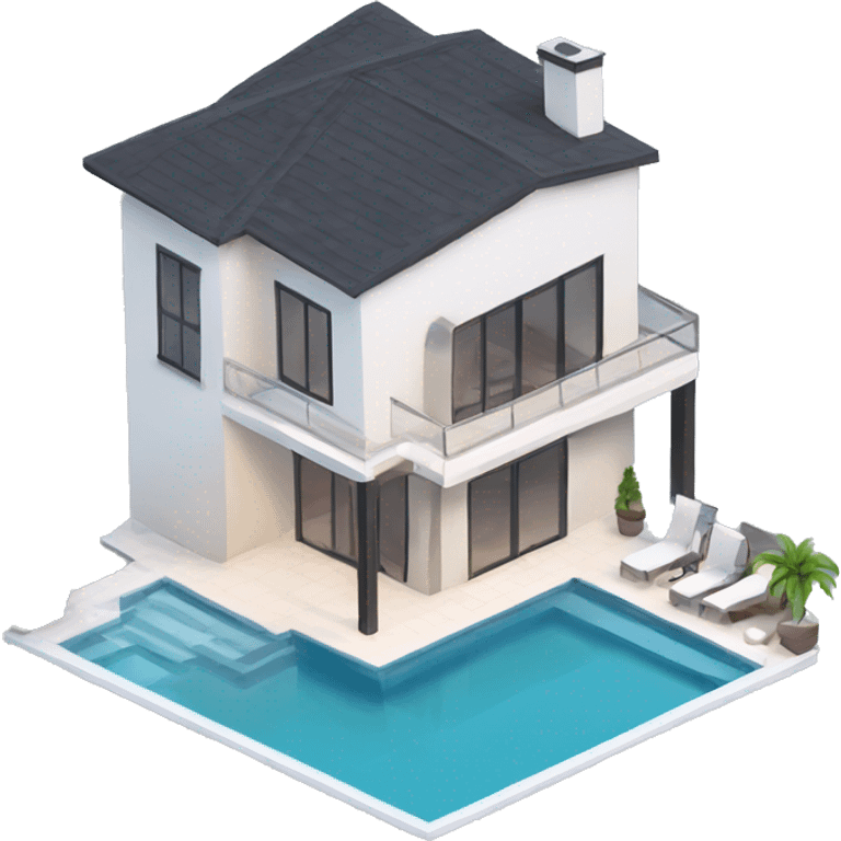 very simple, simple style, 3d isometric modern luxury home with pool emoji