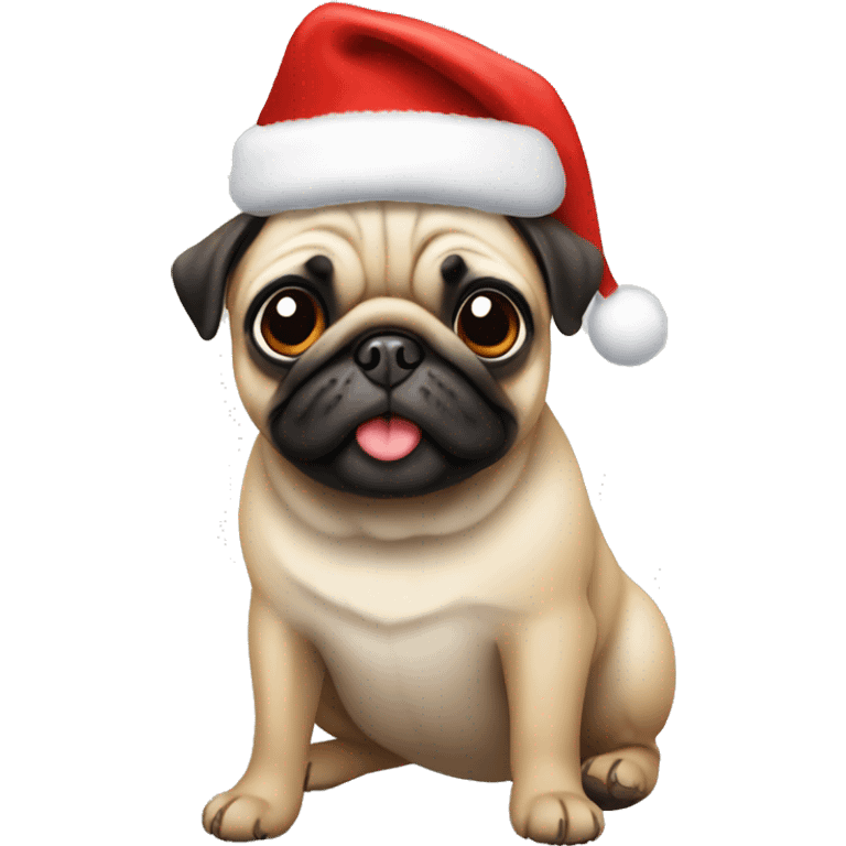 Pug wearing christmas hat emoji