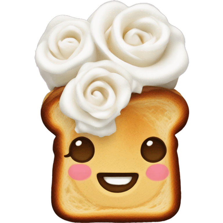 Toast with rose-shaped white whipped cream emoji