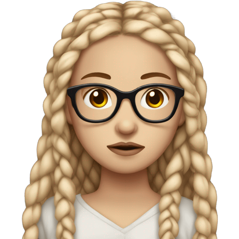 Pale girl with long brown box braids and glasses sad emoji