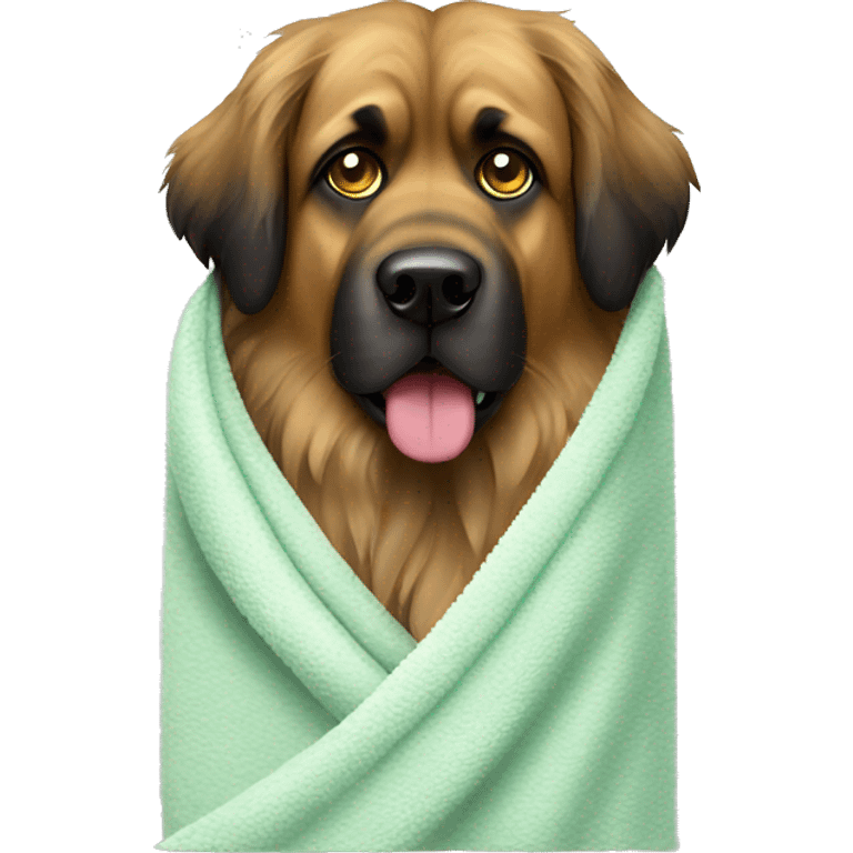 Leonberger dog emoji with cucumber on the eyes and a towel on its head  emoji