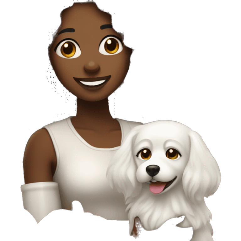 Long haired Black woman with a white dog wishing a happy Thanksgiving  emoji