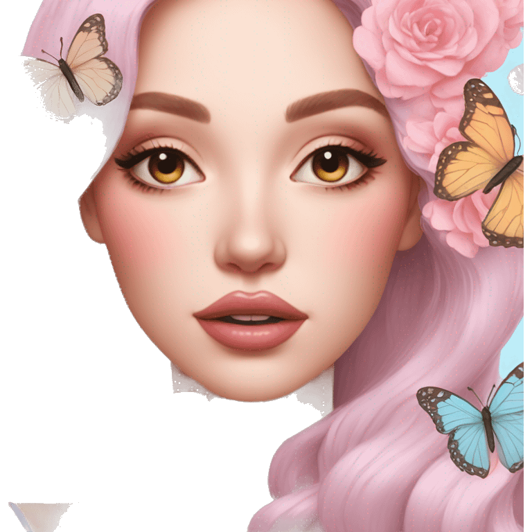 Gorgeous pastel lady with butterflies aesthetic trending style emoji