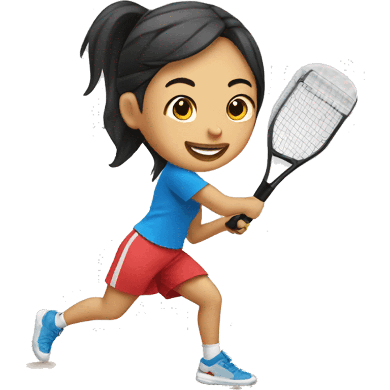 Asian girl is playing pickleball emoji