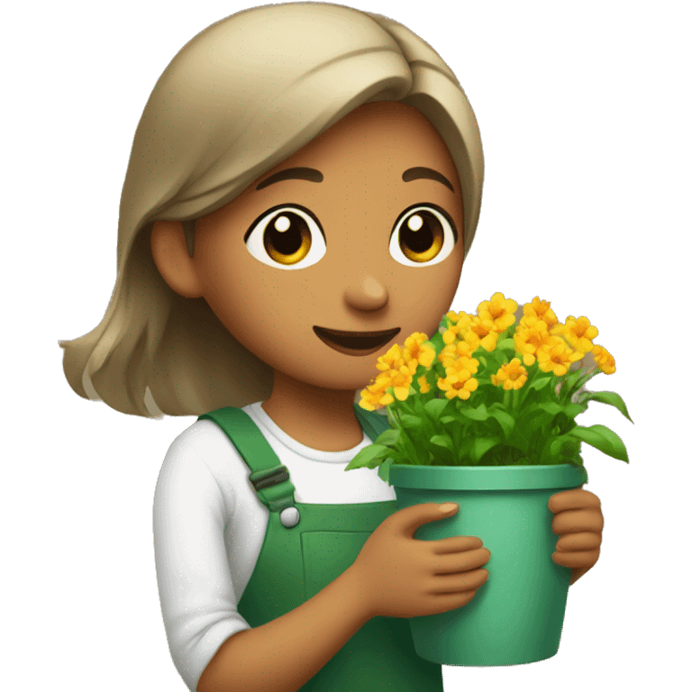 A girl plants flowers in the village emoji