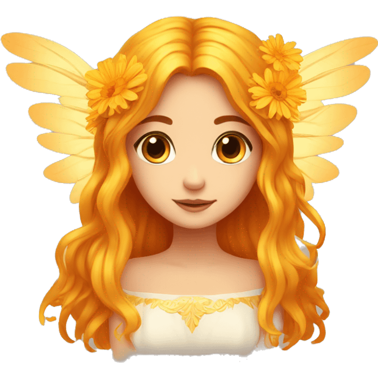 big wings, marigold, Beautiful, fairy, gold, orange, long hair emoji