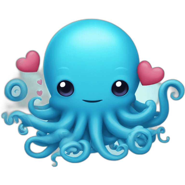 cute blue kraken with adorable face with many hearts around emoji