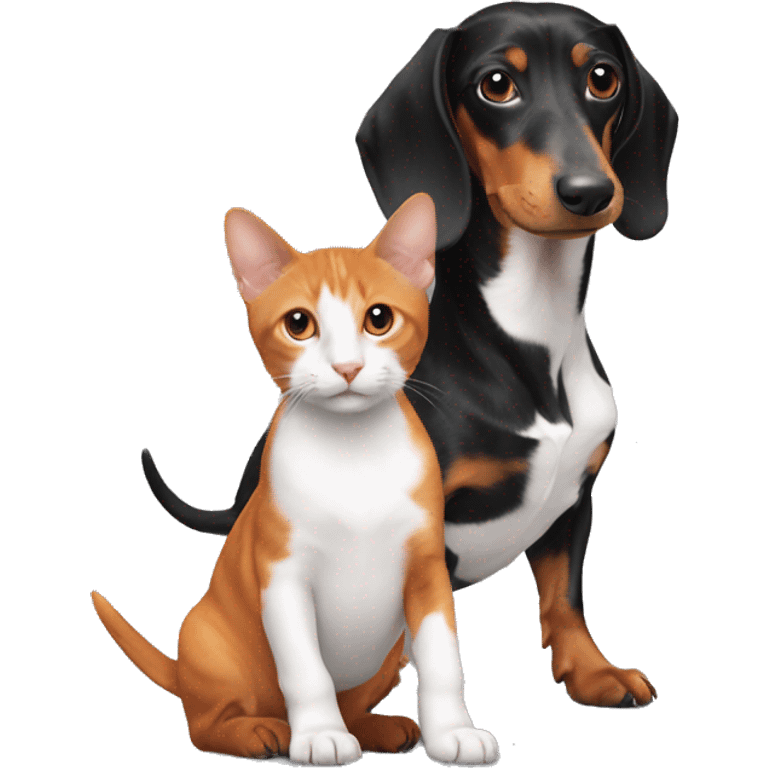 dachshund with a black/white cat and an orange cat  emoji