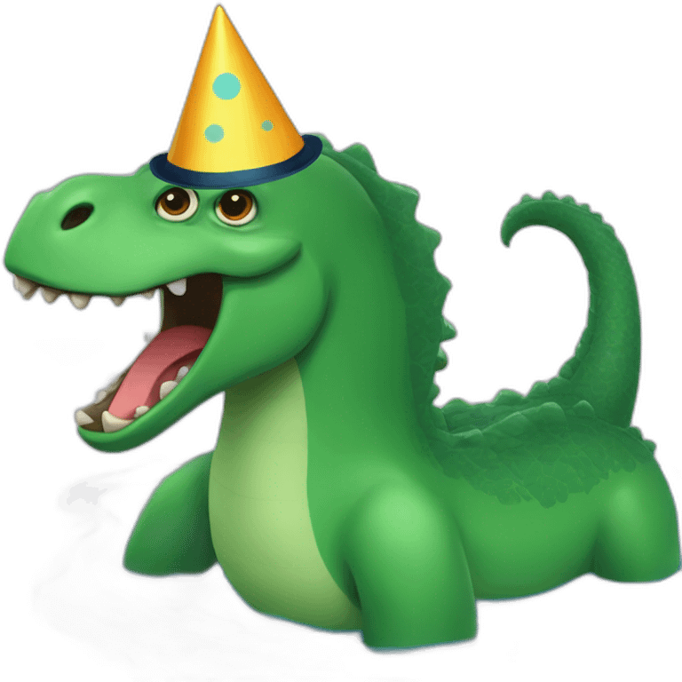 Loch Ness monster with gorilla tag party hat emoji