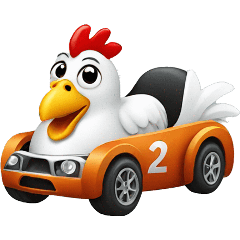 Chicken in a racecar emoji