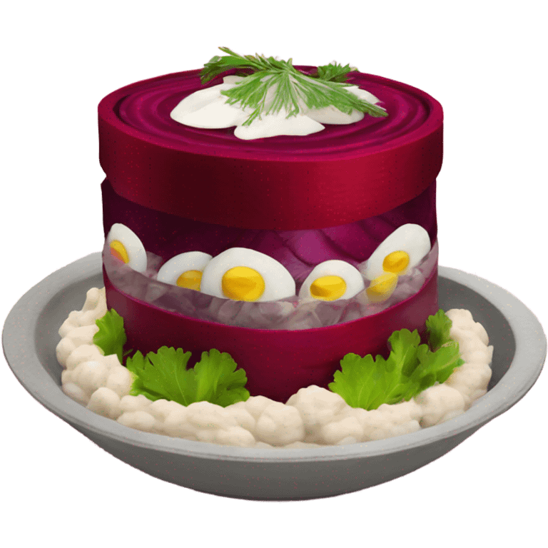 Shuba russian Layered Beet dish  with Herring emoji