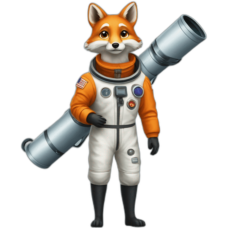 fox in a cosmonaute suit and a long telescope emoji