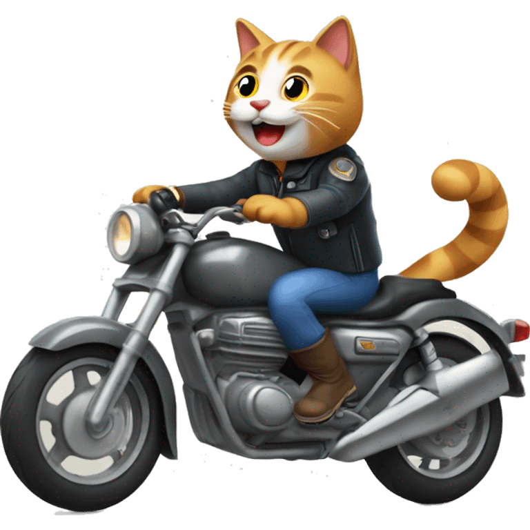 Gato feliz en una motocicleta alzando una pata  emoji