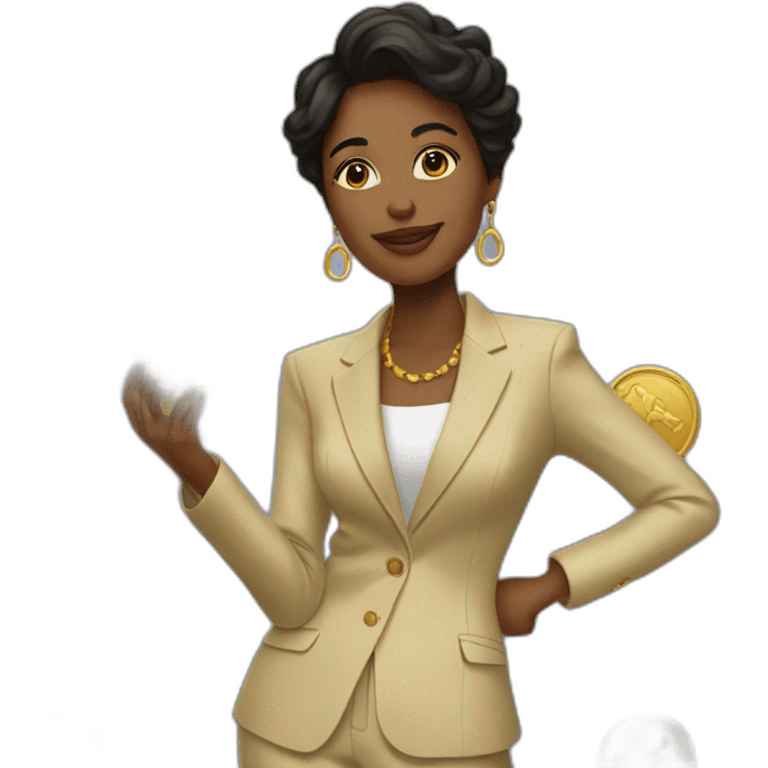 Posh-woman-with-hermes-suit-holding-golden-coins emoji