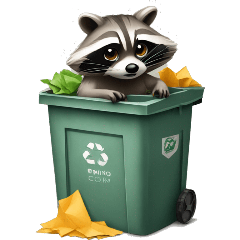 raccoon sitting on top of garbage bin emoji