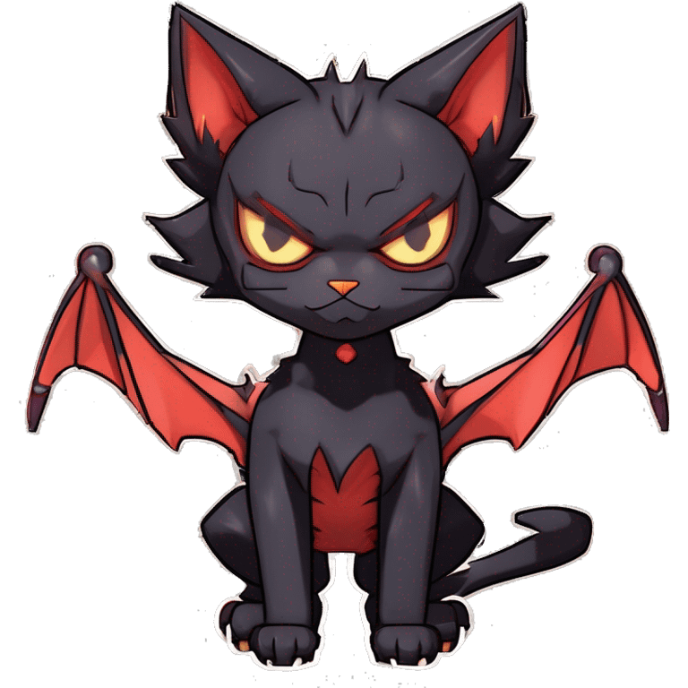 Black Edgy Gothic Litten-Bat-cat-Fakemon full body emoji