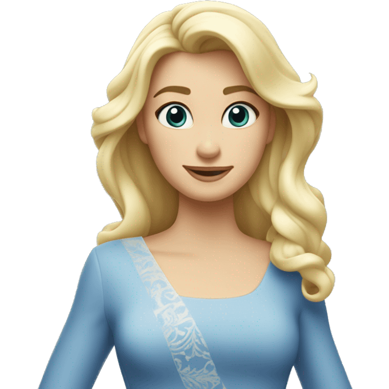 Cenicenta blanca, rubia, con vestido azul cmo la de Disney emoji