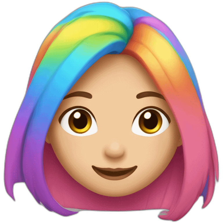 a girl with a smile, brown eyes, pink plump lips and rainbow colored hair that flutters in the wind emoji