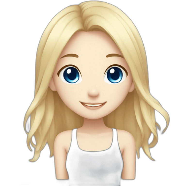 anime chibi-style, happy girl, blonde hair, blue eyes,  emoji