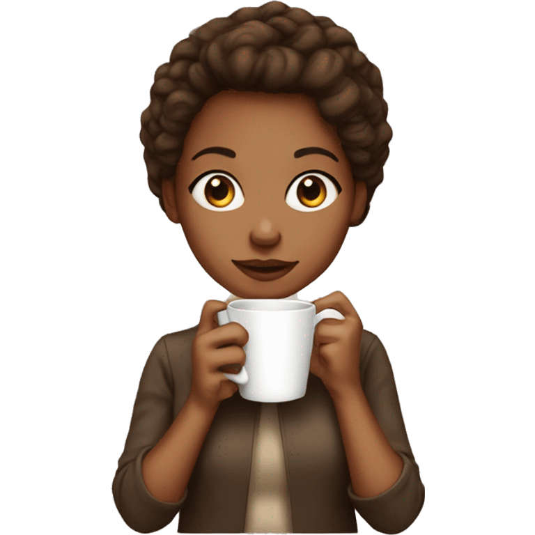 Light brown skin girl with coffee emoji