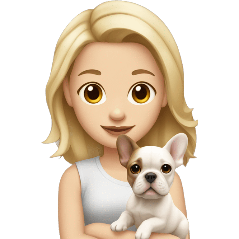 Brown-blond girl with beige but whiter French bulldog puppy emoji