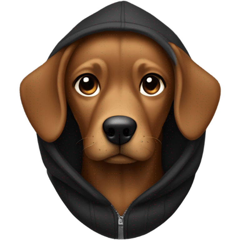 Brown dog wearing black puffer hoodie  emoji