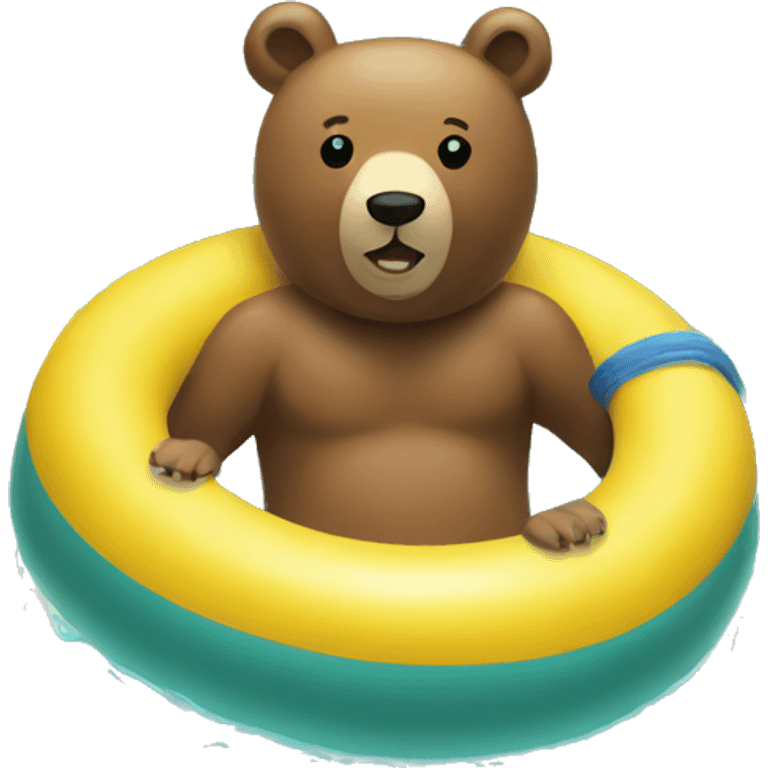 Bear in pool swimming with rubber tube  emoji