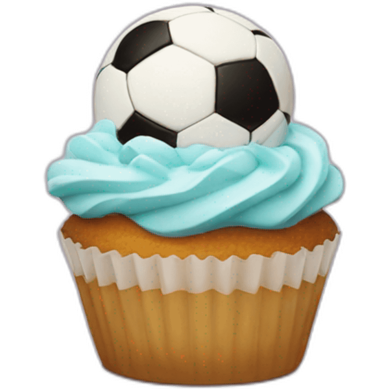 Happy cupcake with a soccer ball as icing  emoji